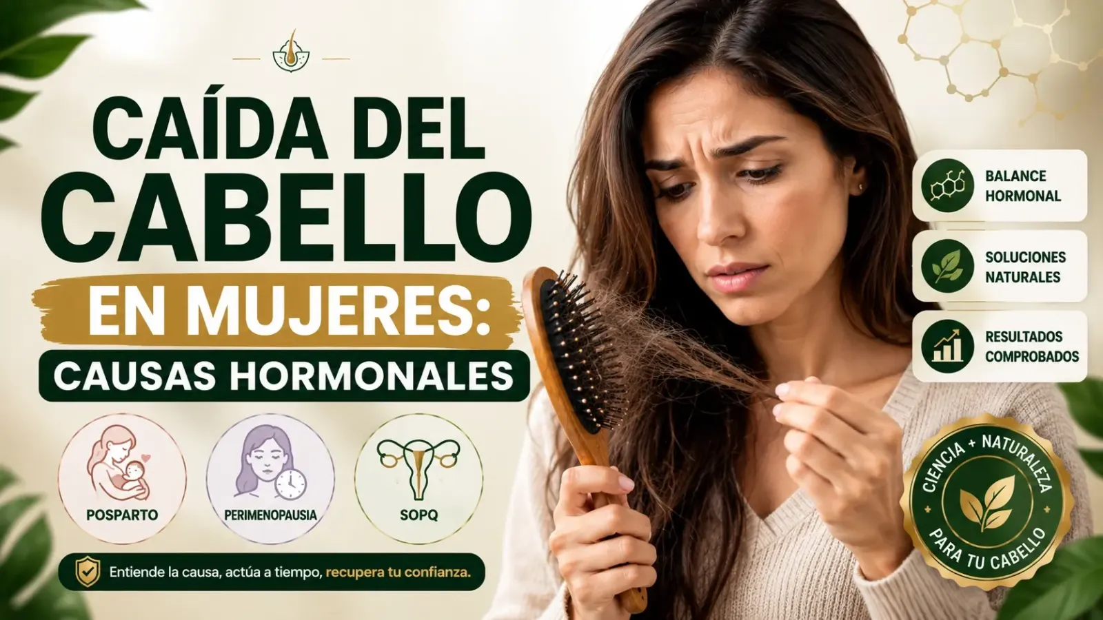 Caída del cabello en mujeres: causas hormonales (posparto, perimenopausia, SOPQ)